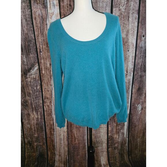 Talbots 100% Cashmere Sweater Size 1X Teal Green Scoop Neckline - Picture 1 of 4